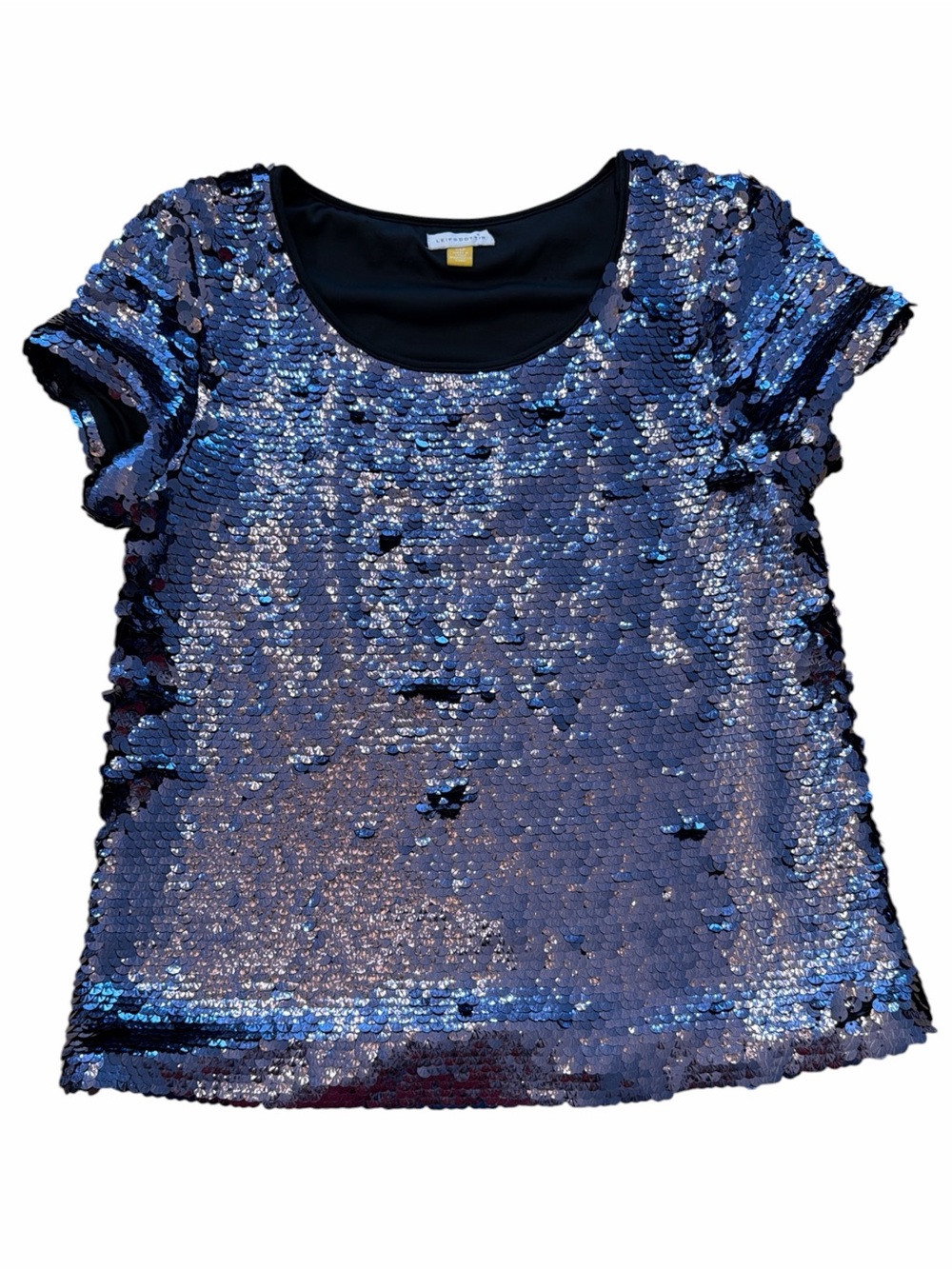 Leifsdottir Anthropologie Short Sleeve Blue Sequin Top